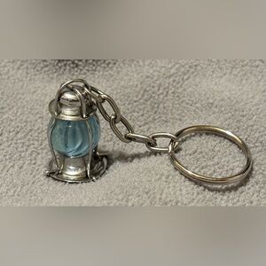 Estate, Vintage Silver and Blue Lantern with Cats Eye Marble Keychain.